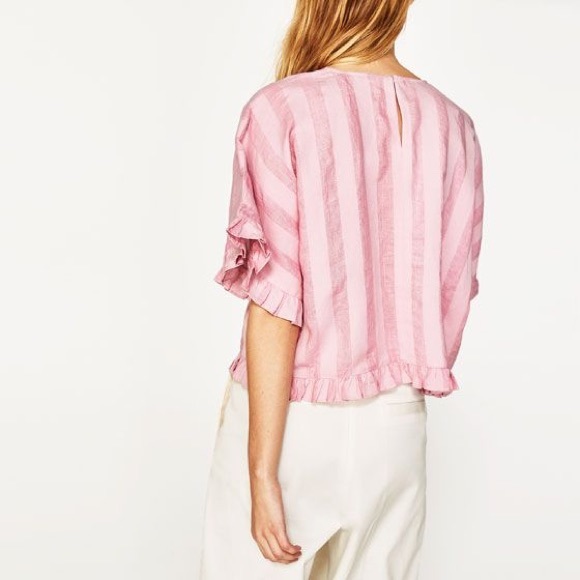 Zara Ruffled Linen Blouse S - Picture 2 of 7